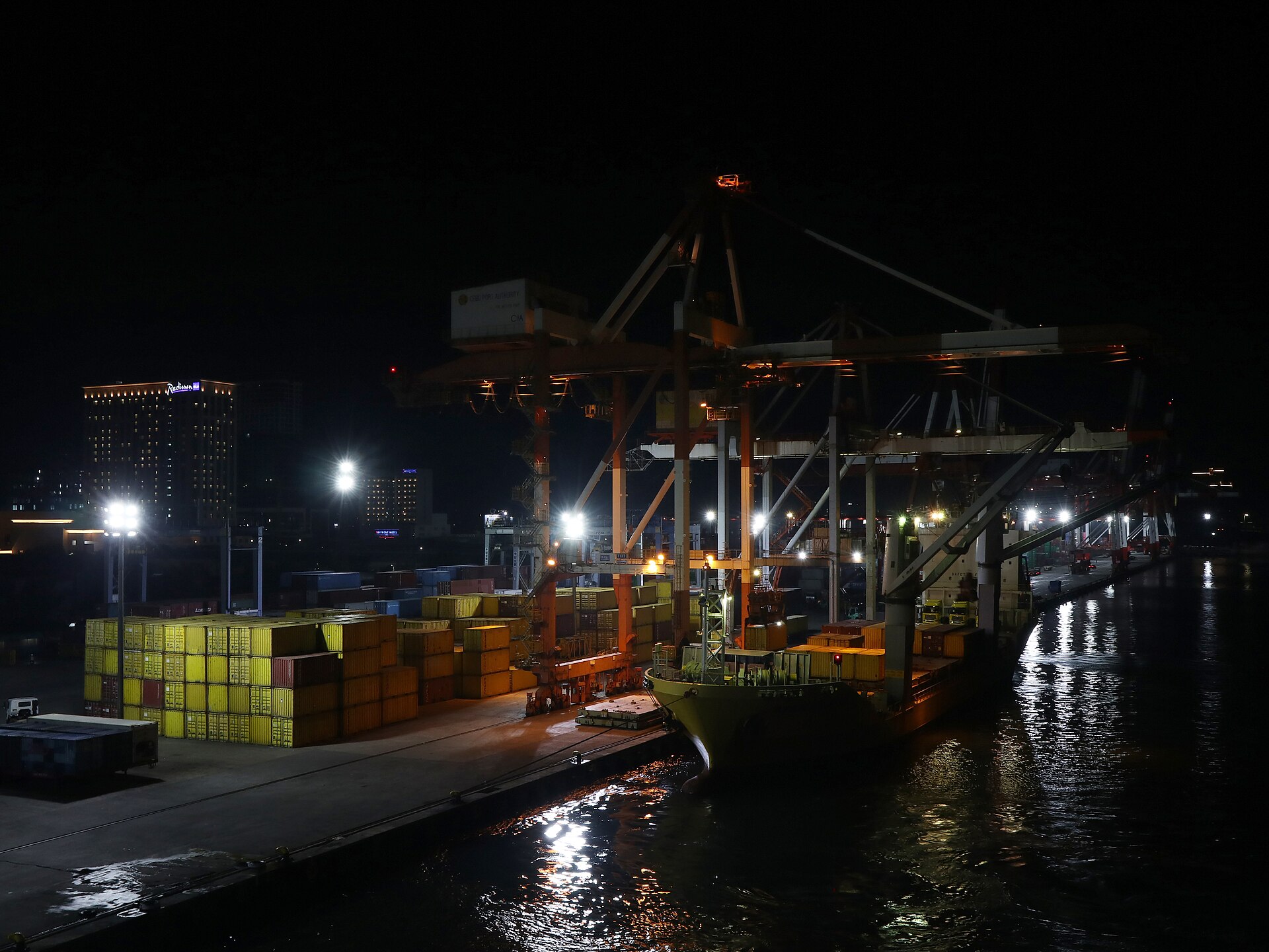 Container terminal cranes working at night